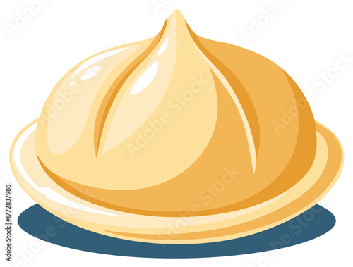 Steamed Asian dumpling sitting on a plate, a delicious and appetizing food