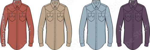 Stylish Cowboy Shirt Designs in Various Colors for Fashion and Apparel Projects
