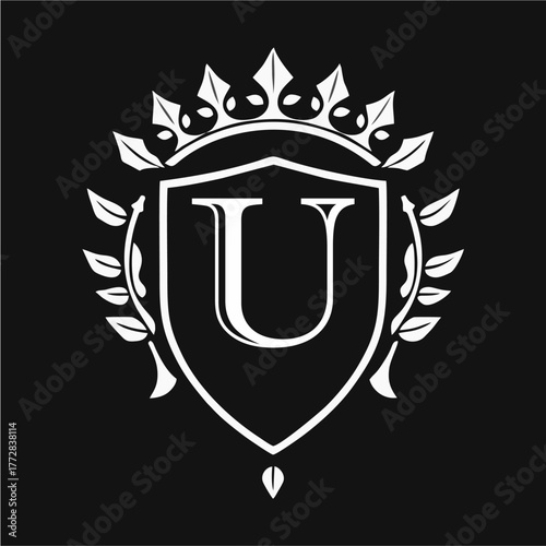 Abstract Artistic Alphabet A-Z Royal Shield Emblem with Crown and Laurel Wreath in Elegant Vector Design for Luxury Branding, Prestige Identity, and Zenith Heritage Style