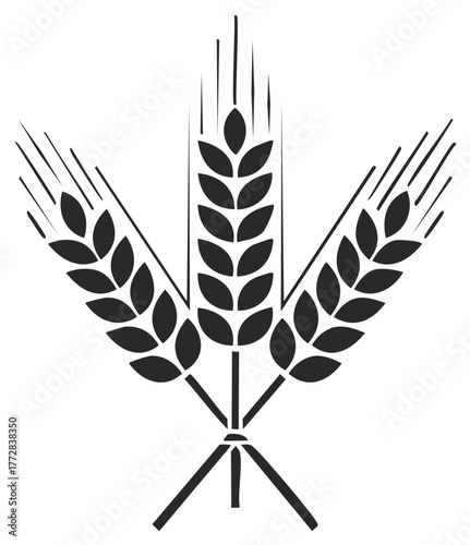 Three stylized wheat stalks forming an emblem