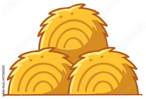 Cartoon Hay Bales Stacked Farm Harvest Golden Yellow Vector Illustration