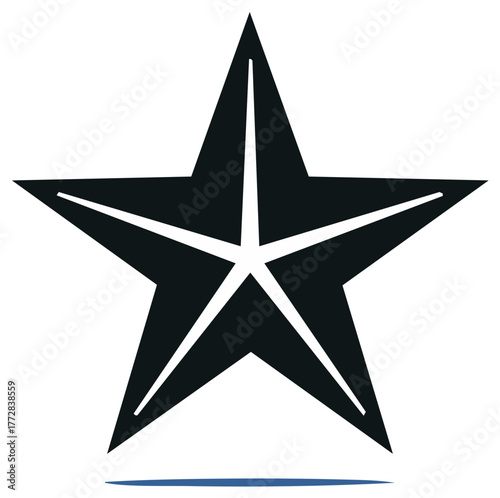 Simple black five-pointed star design with sharp points on a white background, abstract illustration.