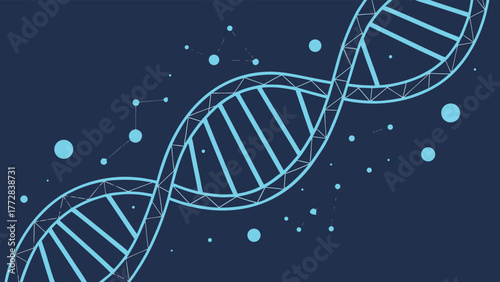 Dna molecule helix structure with glowing particles scientific illustration vector Abstract