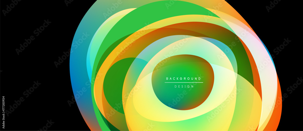 Fototapeta premium Abstract colorful layers create circular design. Bright gradients blend, forming dynamic visual effect. Modern background element.
