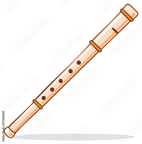 Simple Cartoon Recorder Woodwind Instrument With Finger Holes and Orange Bands