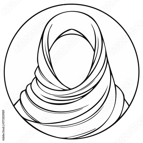 Outline portrait of a woman wearing a hijab symbolizing modesty and cultural identity