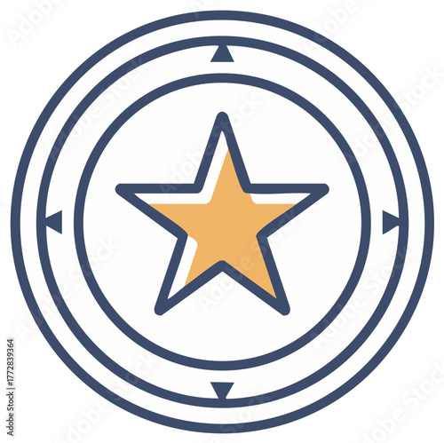 Star in Circle Surrounded by Compass Points, Navigation Emblem for Exploration or Success Concept