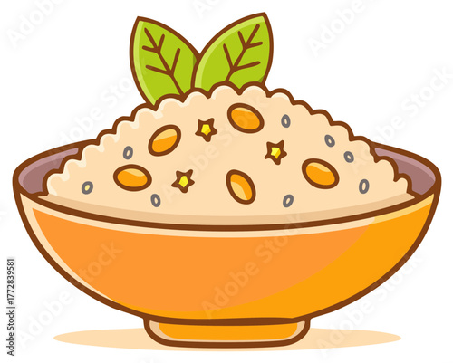 Cartoon bowl of porridge topped with leaves
