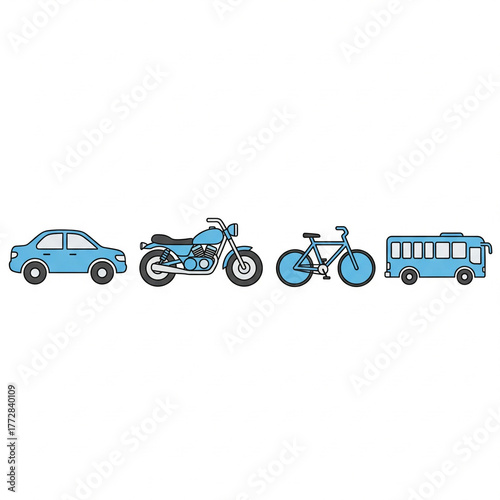 Transport icon set: car, motorbike, bicycle, bus