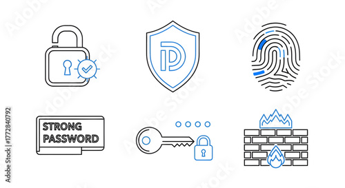 Security Icons Set Strong Passwords, Fingerprints, and Secure Access