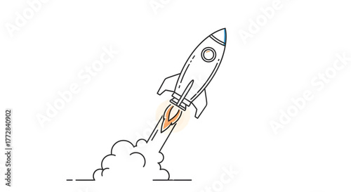 Dynamic line art illustration of a launching rocket, symbolizing innovation, business startup, rapid progress, and successful project initiation, perfect for technology and growth-related themes