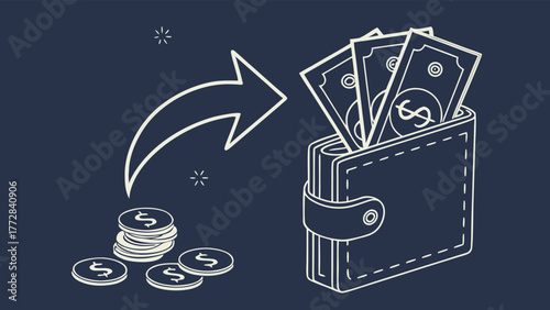 Money transfer wallet coins arrow financial transaction vector Abstract