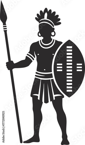 African warrior vector illustration with shield and spear 