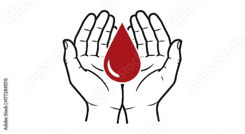 Supporting blood donation cause with caring hands holding a blood drop symbol