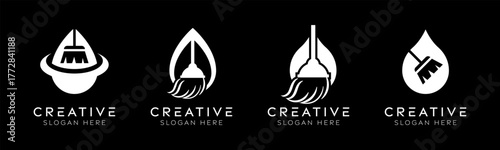 Set of broom water drop logo design templates. Modern isolated broom and water drop design for clean, fresh, and hygienic.
