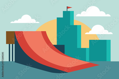 Cartoon skate ramp in downtown vector illustration