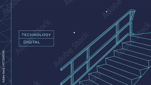 Blueprint of a staircase and handrail design with signage vector Abstract