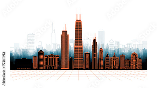 Urban Skyline Silhouette: A striking silhouette of a cityscape, featuring an array of towering skyscrapers and iconic buildings, creating a sense of urban density and architectural diversity.
