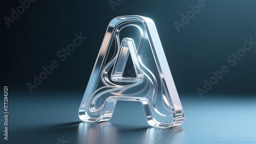 3D style letter A made of transparent material like glass