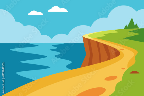 Cartoon seaside cliff path vector illustration