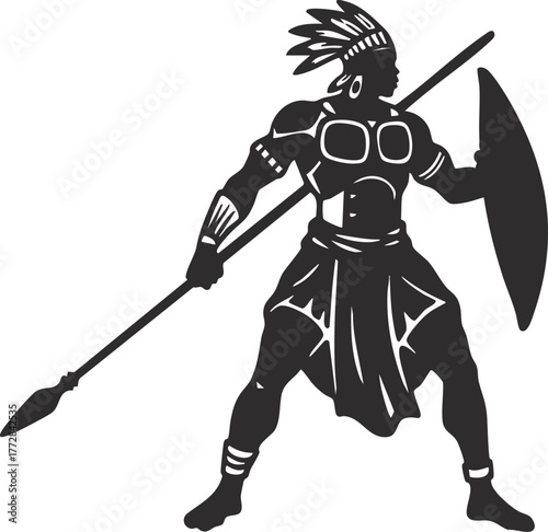 African warrior vector illustration with shield and spear 