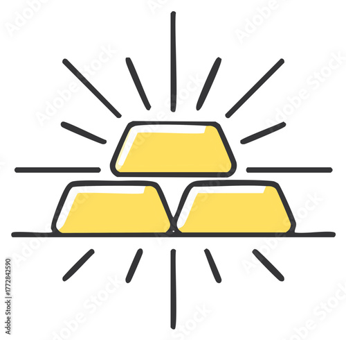 Stylized Stacks of Gold Ingots with Sparkling Radiance, Rich Wealth and Financial Success Concept