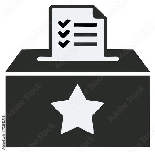 Vote Box Symbol with Check Marks and Star for Elections and Government Process