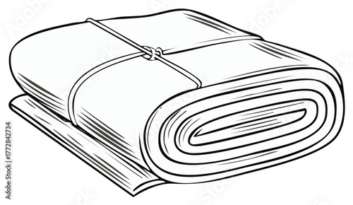 Illustration of a Rolled Blanket Tied with String
