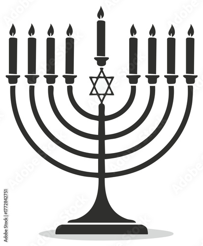 Hanukkah Menorah Illustration with Candles and Star of David Symbol Jewish Holiday Festival