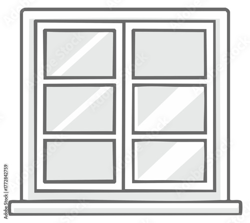 Illustrated simple six pane window with white frame, concept design