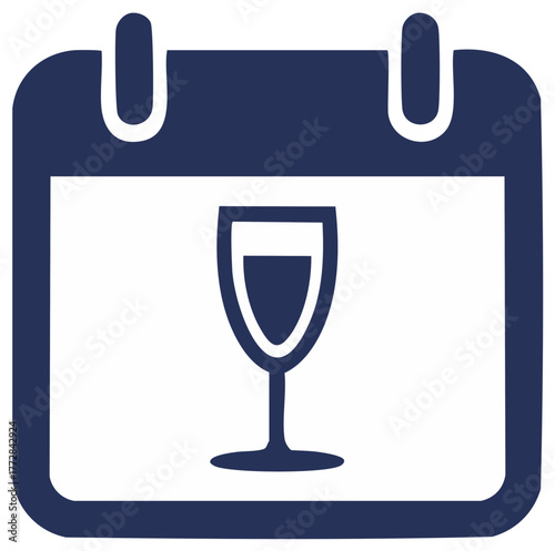 Calendar icon with wine glass. Wine tasting event schedule, date reminder.