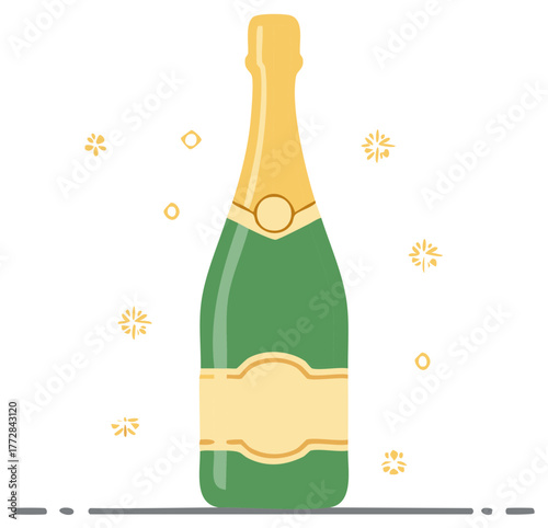 Cartoon Champagne Bottle Illustration with Festive Sparkles for a Celebration