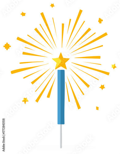 Sparkler with star emblem radiates light for celebration or party occasion