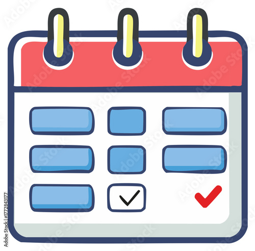 Hand drawn calendar icon with checkmark for scheduling appointments events and managing time