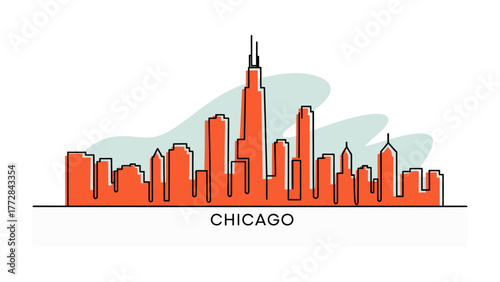 Chicago Cityscape: An architectural silhouette, illustrating iconic skyscrapers, symbolizing urban growth and architectural design, against the backdrop of an urban sprawl.