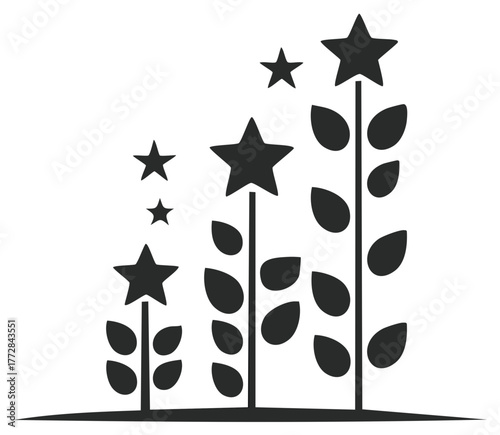 Growth and achievement represented by stars on plants symbolizing success and progress