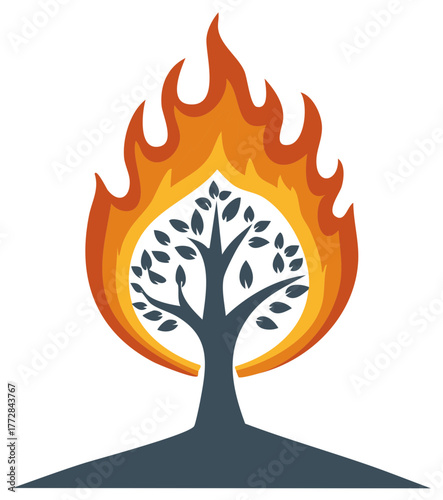 Biblical burning bush illustration of a tree on fire not consumed by flames religious symbol