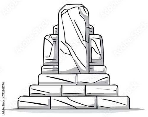 Ancient Stone Stepped Pillar Architecture, Rough Lines, Illustration Style, Memorial or Cultural Landmark