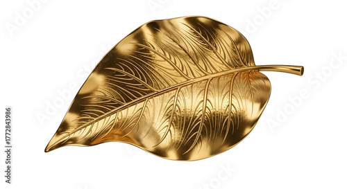 Shiny golden leaf isolated on transparent background, a symbol of wealth and prosperity , ai generated image