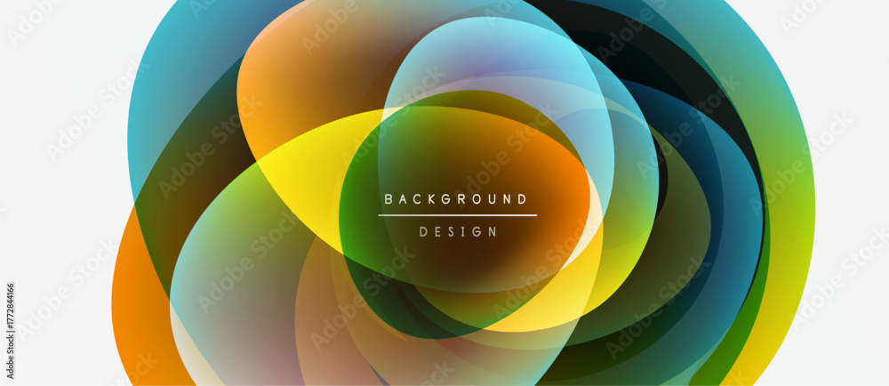 Fototapeta premium Abstract colorful circles overlap, creating dynamic visual effect. Text reads background design centered within composition.