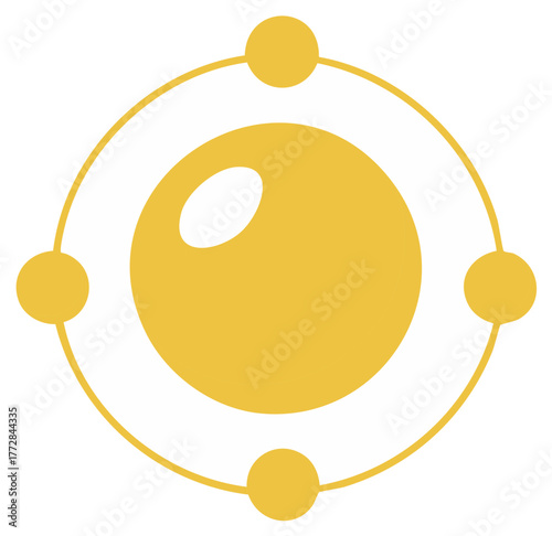 Abstract illustration of atomic structure or orbital system with golden spheres