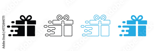Speedy gift delivery icons for celebrations and special occasions, conveying express shipping and modern package design, suitable for online retail and holiday promotions