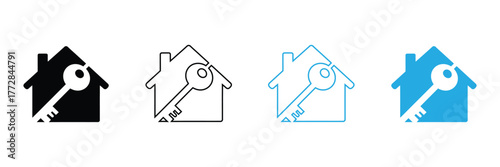 Modern real estate icons symbolize security and new beginnings. Perfect for property investment, homeownership, and finding your dream home today.