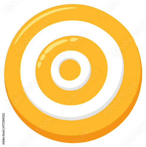 Cartoon illustration of a glossy yellow and white striped hard candy with a bullseye pattern