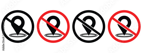 Location Pin and GPS Error Icons – Vector Set of Map Markers, Navigation Denied, and Signal Block Symbols