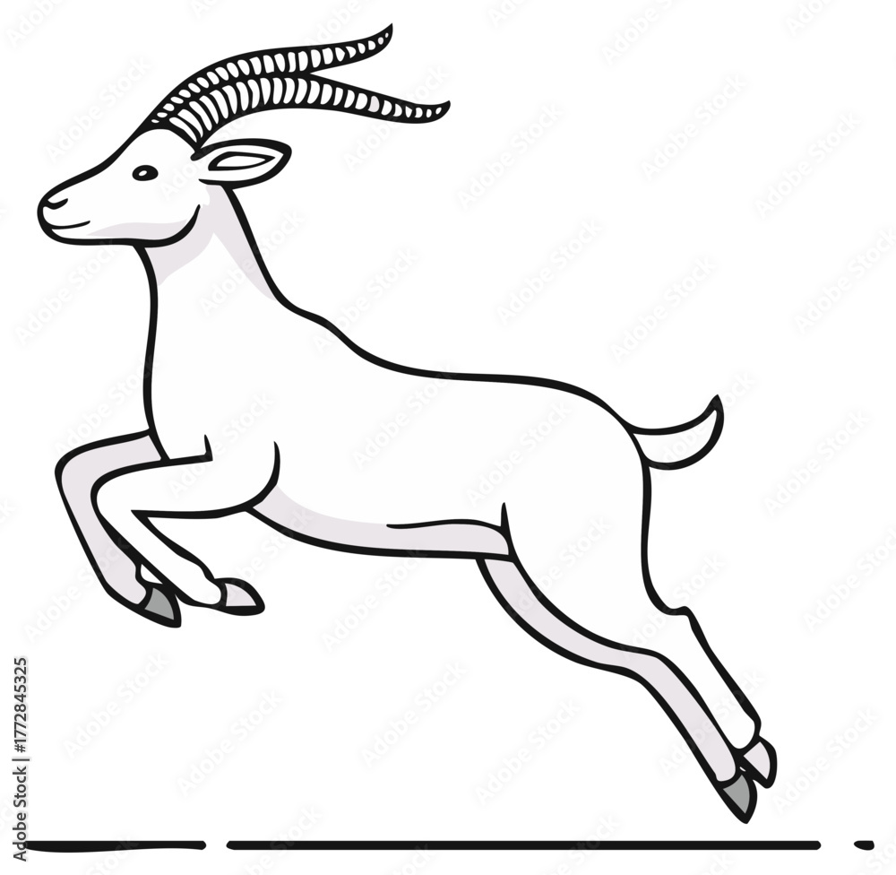 Obraz premium Dynamic Gazelle Leaping Forward Wild Animal Simple Illustration with Horns