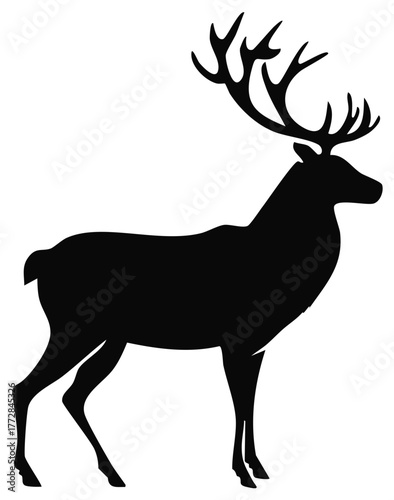 Majestic Deer Silhouette Standing Wildlife Animal with Antlers Side View Illustration