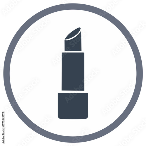 Elegant Lipstick Tube in Gray Circle Outline: Beauty and Cosmetics Icon Graphic