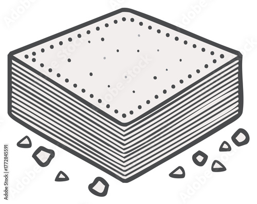 Illustrated stack of square saltine crackers with crumbs vector icon