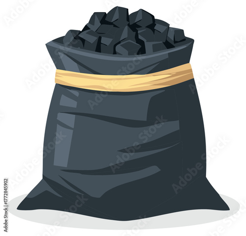 Full Bag of Dark Coal Secured with a Yellow Band